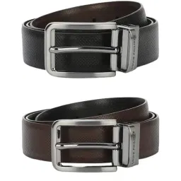 Louis Philippe Brown Textured Reversible Belt for Men-image-64
