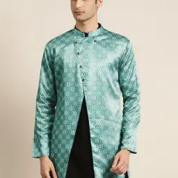 SOJANYA Blue Comfort Fit Printed Sherwani Jacket-image-76