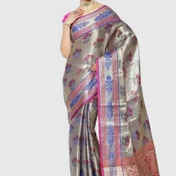 Banarasi Silk Works Silver & Pink Woven Saree With Unstitched Blouse-image-9
