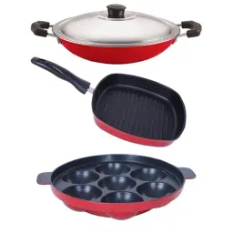 Nirlon Red Aluminium Non-Stick Kitchen Cooking Utensils Set of 3-image-26