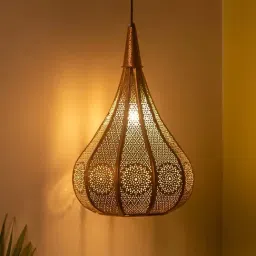 ExclusiveLane 'Morrocan Flame' Metallic Brown Iron Hand-Etched Pendant Lamp - Set of 1-32
