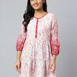Aurelia Red Floral Print A Line Kurti-image-83