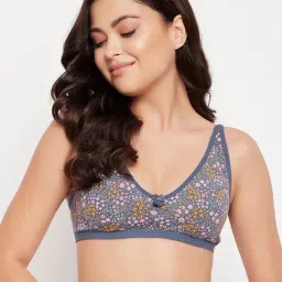 Clovia Blue Cotton Floral Print Half Coverage T-Shirt Bra-picture-18