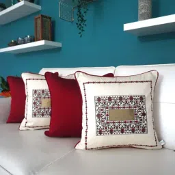 TARA Sparkling Homes Magic Mirror Red & Beige Cotton Cushion Cover - Set of 4-14