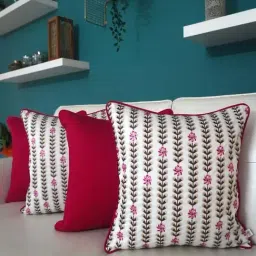 TARA Sparkling Homes Floral Vines Pink & White Cotton Cushion Cover - Set of 4-image-98