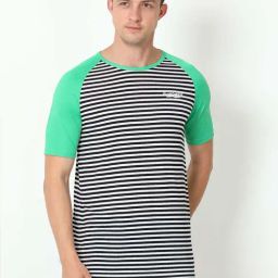 Masculino Latino Black & Green Regular Fit Striped Sports T-Shirt-image-24