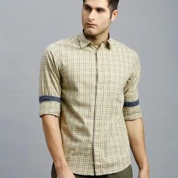 Reid & Taylor Yellow Cotton Slim fit Checks Shirt-image-34