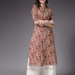 Stylum Red Cotton Printed Straight Kurta-image-61