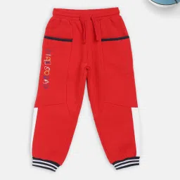 Blue Giraffe Kids Red Color Block Pattern Joggers image 1