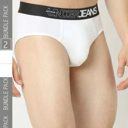 UnderJeans by Spykar Premium White Briefs - Pack of 2-image-90