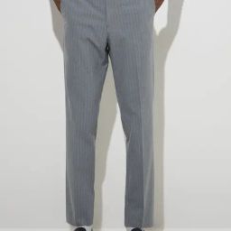 WES Formals by Westside Grey Pinstriped Slim-Fit Mid-Rise Trousers-image-50