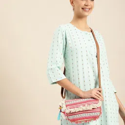 Anouk Striped Structured Sling Bag with Fringed image 1