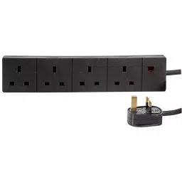 PRO ELEC EXTENSION LEAD, 4GANG, BLACK, 1M, 9988B-1M-46
