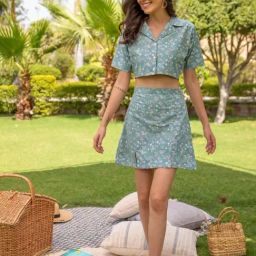 BInfinite Sea Green Linen Top and Skirt-33