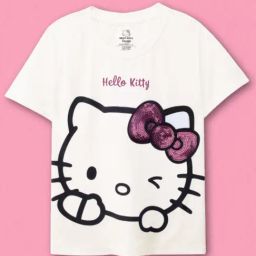 Nap Chief Girls Off White Cotton Relaxed Fit Hello Kitty T-Shirt-picture-0