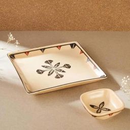 Fabindia Thar Multicolor Ceramic 1 Plates & 1 Dip Bowl-40