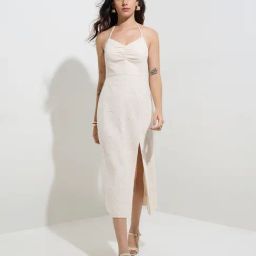 LOV by Westside Off-White Floral Embroidered Cotton Straight Dress-image-17