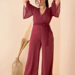 CURVE BY KASSUALLY Maroon Maxi Jumpsuit image 1