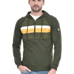 Integriti Olive Regular Fit Striped Hooded Jacket-image-78