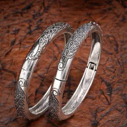 Anouk Set of 2 German Silver Peacock Designed Oxidised Kada Bangles-picture-1