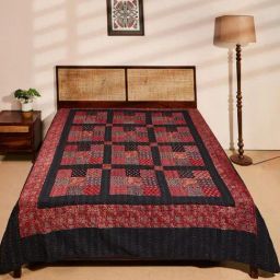 Fabindia Standalone Red & Black Cotton Embroidered Double Bed Cover-picture-13