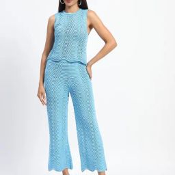 MADAME Blue Cotton Self Design Co-Ord Set-image-92