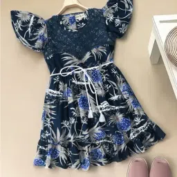 Bella Moda Kids Blue Printed Fit & Flare Dress-image-73