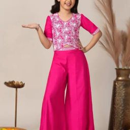 Fashion Dream Kids Pink Embroidered Top With Palazzos Set-picture-38