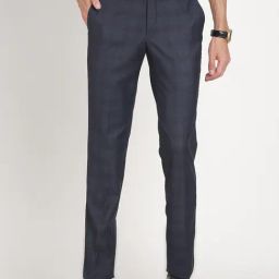 Turtle Navy Blue Rayon Slim Fit Chequered Trousers-picture-2