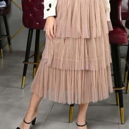 Odette Beige Plain A-Line Skirt-picture-10