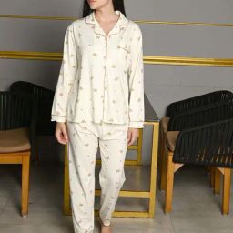 Odette Off White Printed Night Suit Set-image-101
