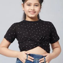 StyloBug Girls Black Cotton Printed Top-image-58