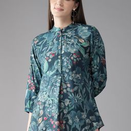 Cayman Floral Print Mandarin Collar A-Line Top-picture-32