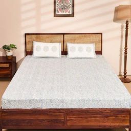 Fabindia Standalone Blue Cotton Printed 180 TC King Bedsheet with 2 Pillow Covers-picture-15