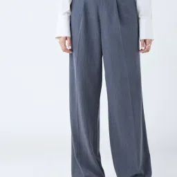 Wardrobe by Westside Grey Self-Striped High-Rise Trousers-picture-29