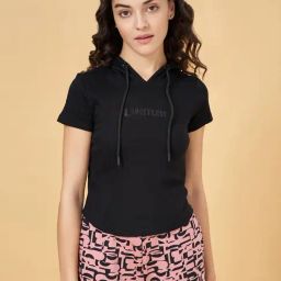 Ajile by Pantaloons Jet Black Cotton Printed Sports T-Shirt-image-15