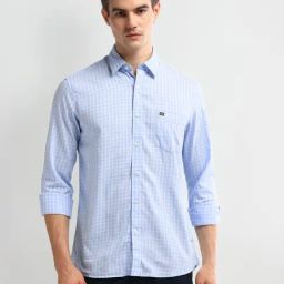 Arrow Sport Blue Cotton Slim Fit Checks Shirt-picture-40