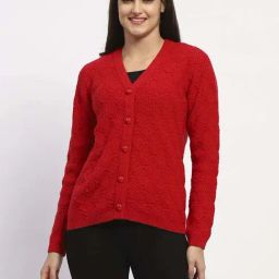 MADAME Red Self Cardigan-image-14