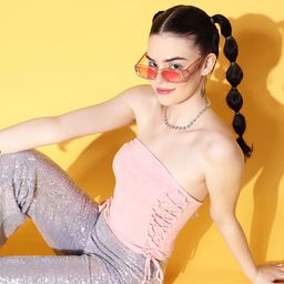 Veni Vidi Vici Pink Suede Finish Off-Shoulder Tube Crop Top-image-33