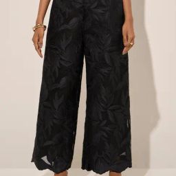 LOV by Westside Black Leaf Detailed High-Rise Lace Trousers-image-28