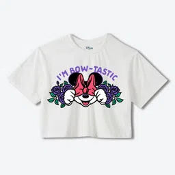 YK Disney Girls Minnie Mouse Printed Pure Cotton Boxy Crop T-shirt-image-73