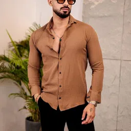 VORTEX Textured Spread Collar Original Slim Fit Cotton Shirt-picture-7