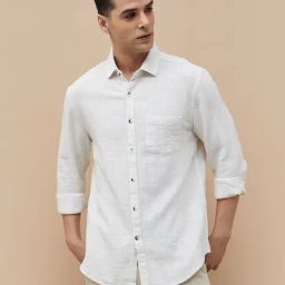 Code By Lifestyle Beige Regular Fit Texture Shirt-image-18