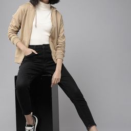 The Roadster Lifestyle Co. Women Beige Solid Hooded Front-Open Sweatshirt-picture-58