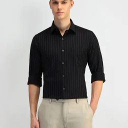 Arrow Black Cotton Regular Fit Striped Shirt-picture-27