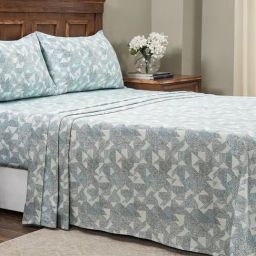 Maspar Triangle Blue Cotton Geometric 200 TC King Flat Bedsheet with 2 Pillow Cases-image-8