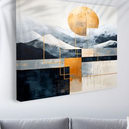 Livin'luxe Orange & Blue Modern Geometric Mountain Canvas Wall Art-picture-10