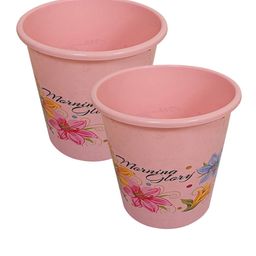 Kuber Industries Pink & Yellow 2-Pieces Printed Portable Open Dustbins - 5 L Each image 5