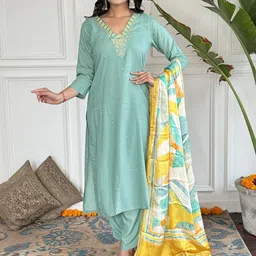 TWINS LADY Women Ethnic Motifs Embroidered Regular Kurta with Trousers & Dupatta-picture-16