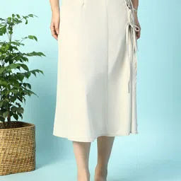 Oxolloxo Women Solid Elasticated With Tie-Up String Detail Beachwear Skirt-image-1